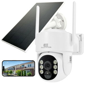 SecuSTATION 国内メーカー 防犯設備士推薦 屋外 防犯カメラ 監視カメラ ソーラー 付属 バッテリー パンチルト 400万画素 クラウド 録画 ワイヤレス WiFI 夜間カラー マイク スピーカー 内蔵 Alexa対