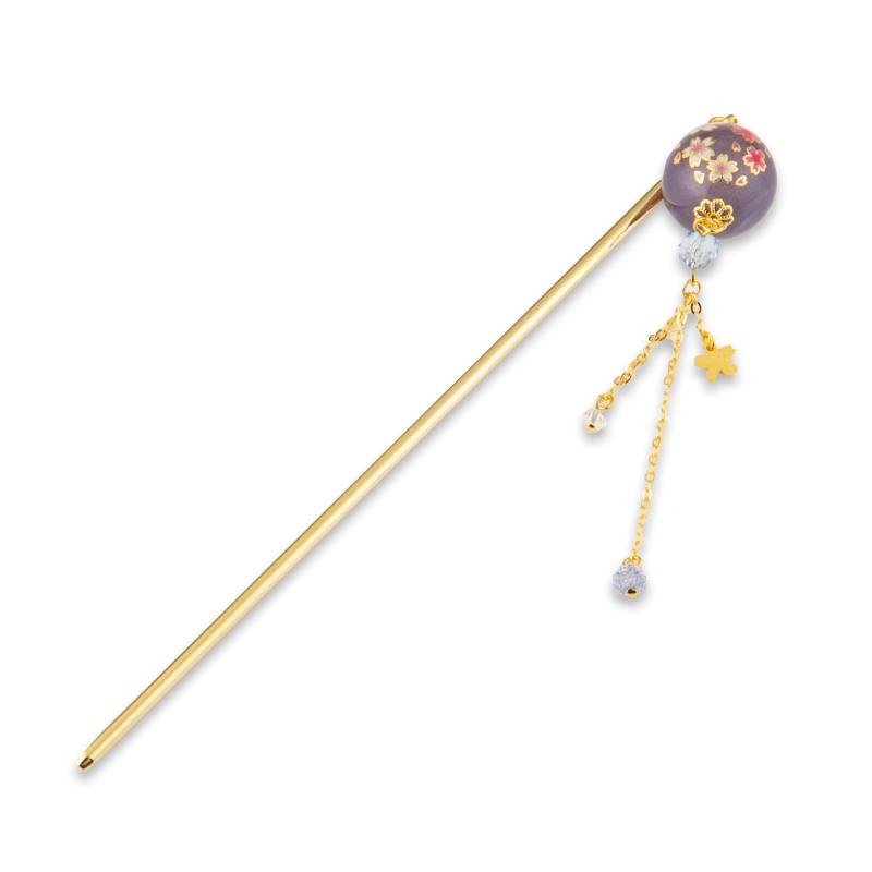 のレン かんざし (桜玉/紫) 簪 ヘアスティック/日本製 とんぼ玉 ガラス玉風 髪飾り ヘアアクセサリー ヘアアレンジ まとめ髪/和風 大人 レディース 和装小物 浴衣 振袖 着物 和装 七五三 パー