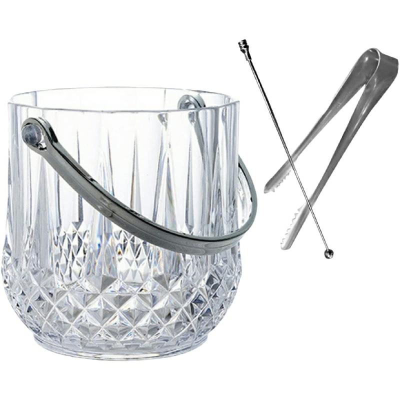 MMmall アイスペール プラスチック製アクリル 氷入れ 業務用 トング付き マドラー付き (クリア)