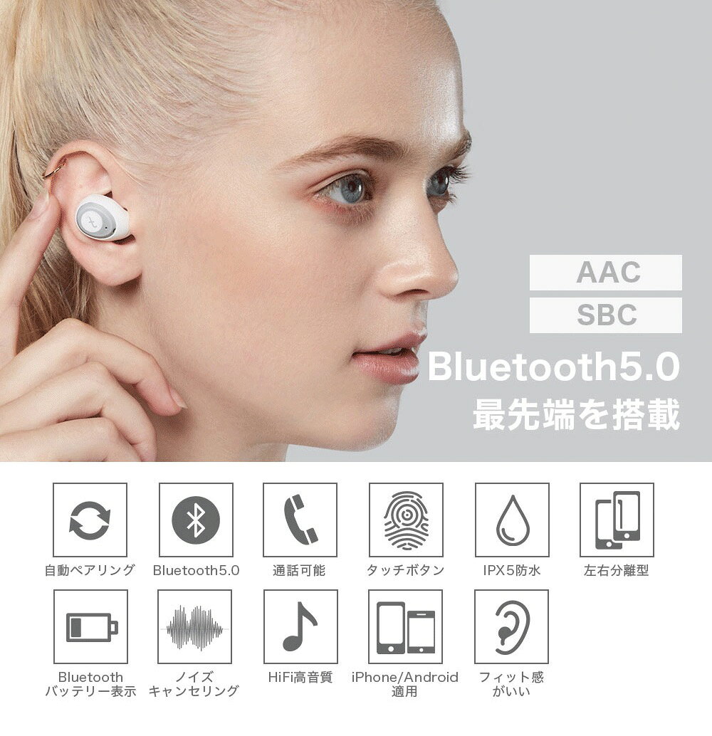 ワイヤレスイヤホン iPhone / Android 対応 Bluetooth 5.0 イヤホン おしゃれ 人気 女性 男性 bluetoothイヤホン ブルートゥース イヤホン 日本語説明書 送料無料 wmartjapan-10000003 W-mart サンプル画像2