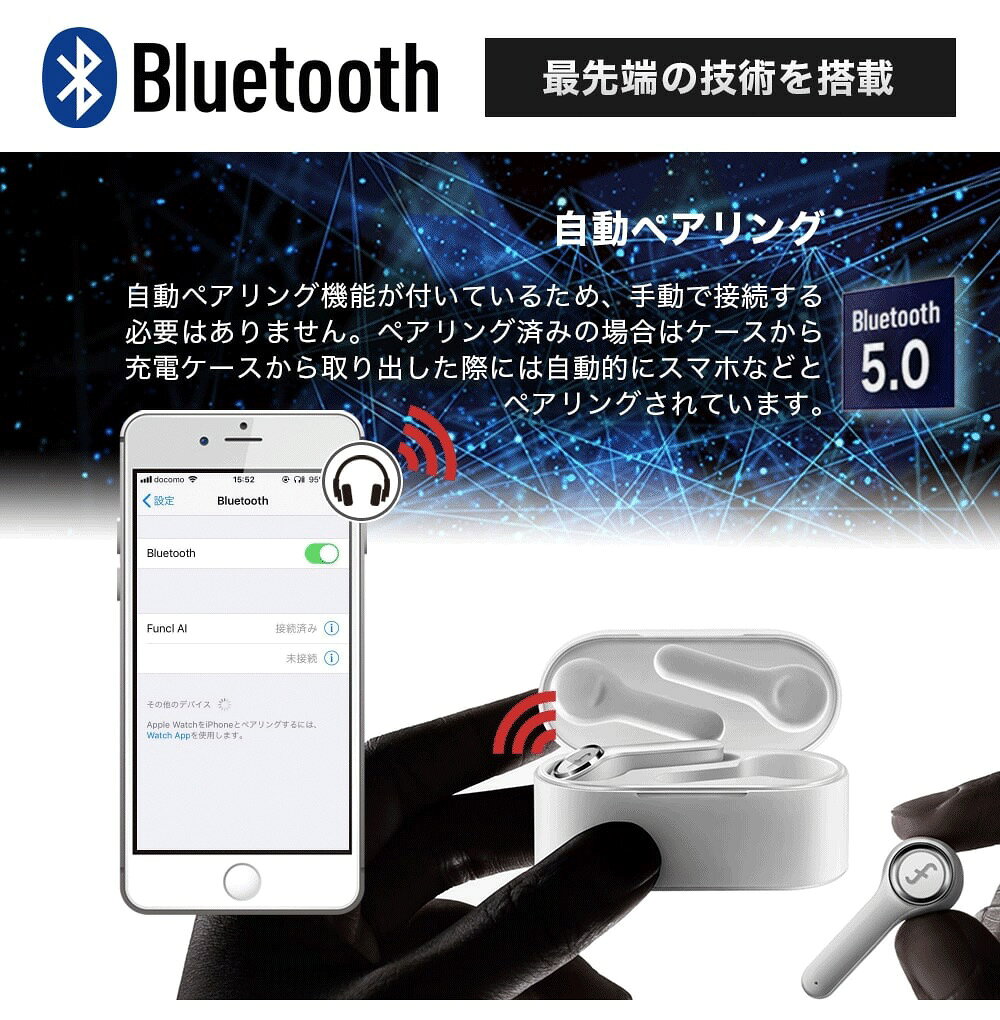 ワイヤレスイヤホン iPhone / Android 対応 Bluetooth 5.0 イヤホン おしゃれ 人気 女性 男性 bluetoothイヤホン ブルートゥース イヤホン 日本語説明書 送料無料 wmartjapan-10000003 W-mart サンプル画像3