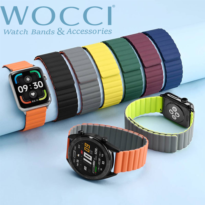 WOCCI 腕時計バンド アップルウォッチバンド シリコン AppleWatchラバーバンド Quick Release マグネット エレガント 38mm 40mm 41mm 42mm 44mm 45mm アップルウォッチ 9 8 7 6 5 4 3 SE SE2 ラグ幅20mm 22mm伝統的な腕時計も適用