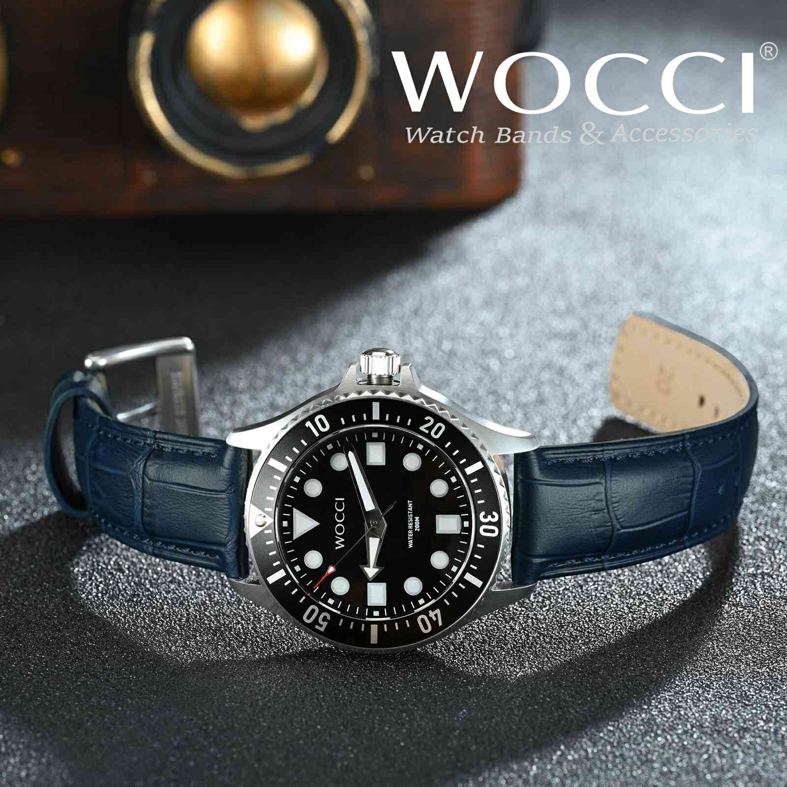 【送料無料】【WOCCI】 時計ベルト 18mm 20mm 22mm 本革 クロコダイル型押し時計バンド トップグレインレザー替えベルト Quick Release