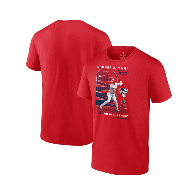 大谷翔平 選手 -アメリカ直送- アメリカメジャーリーグ公式ライセンス Tシャツ エンジェルス・MLBオフィシャル 最優秀選手　Shohei Ohtani Los Angeles Angels Fanatics Branded 2023 AL MVP T-Shirt RED