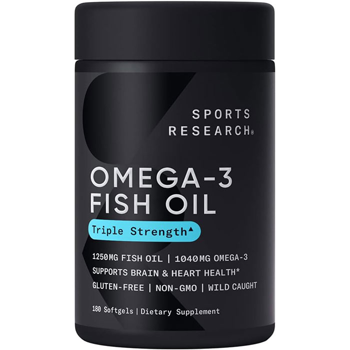 スポーツリサーチ社製　トリプルストレングス　オメガ3　フィッシュオイル 180カプセル入り 180mg Sports Research Triple Strength Omega 3 Fish Oil - Burpless Fish Oil Supplement w/EPA & DHA Fatty Acids