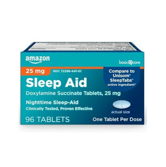 【アメリカで高評価】睡眠補助錠剤　コハク酸ドキシラミン25mg 96粒入り Amazon Basic Care Nighttime Sleep Aid Tablets for Adults, Doxylamine Succinate 25 mg, 96 Count