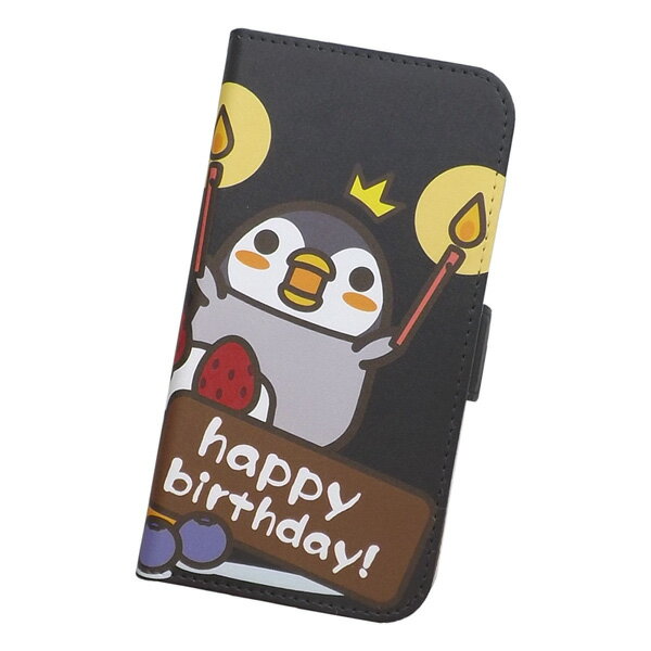 キャラクターケーキ スマホケース ショートベルト 手帳型 全機種対応 プリントケース ペンギン 動物 ケーキ 誕生日 キャラクター かわいい