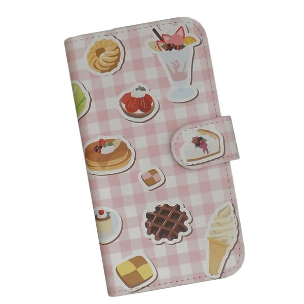 スマホケース 手帳型 全機種対応 プリントケース スイーツ ケーキ ドーナツ マカロン パフェ プリン クッキー ワッフル(646)
