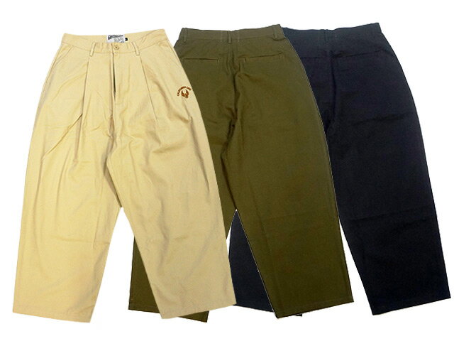 全3色2023SS「Embroidery One Tuck Trousers/エンブロイダリーワンタックトラウザース」(SKULL FLIGHT/スカルフライト/ハーレー/バイカー/アメカジ/ホットロッド/WOLF PACK/ウルフパック)