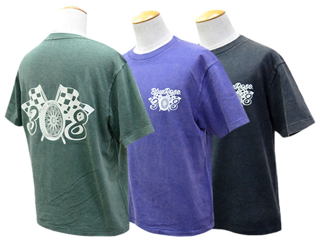 Rakuten - 全3色【BLUE ROSE.308/ブルーローズ.308】「Fade Wash Crew Neck Tee”Wheel 308”/フェードウォッシュクルーネックTee”ホイール308”」(石巻/ホイールズアパレル/アメカジ/ホットロッド/ハーレー/バイカー/WOLF PACK/ウルフパック)