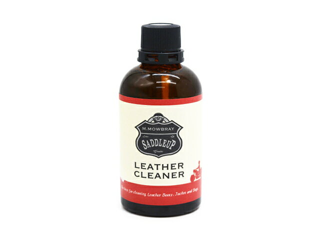 ギフト対応【Leather Cleaner】 商品詳細 【SADDLEUP by M.MOWBRAY/サドルアップバイM.モゥブレィ】の「Leather Cleaner/レザークリーナー」になります。 【SADDLEUP/サドルアップ】は、革ジャン・ブーツ愛好家に向けた、M.MOWBRAYが展開する日本発の本格レザーケアブランドです。 天然成分使用、皮革製品用クリーナー。「オレンジオイル」「キャスターオイル」配合の、水性クリーナーです。 リキッドタイプのクリーナーは革の表面だけではなく、革の中まで浸透し、汚れを浮かび上がらせ、落とすことができます。 ブーツ、ドレスシューズはもちろん、レザージャケットやグローブなどにもご使用いただけます。 【品番：2159】 【容量：100ml】