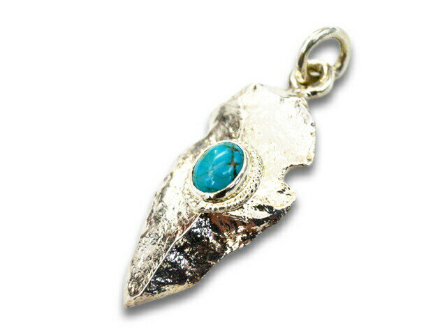 樂天商城 - 【FIRST ARROW's/ファーストアローズ】「Large Arrow Head with Turquoise/ターコイズ付きラージアローヘッド」(P-038)(ネイティブ/インディアン/ジュエリー/ハンドメイド/シルバー/ゴールド/アメカジ/ハーレー/アクセサリー/プレゼント/WOLF PACK/ウルフパック)