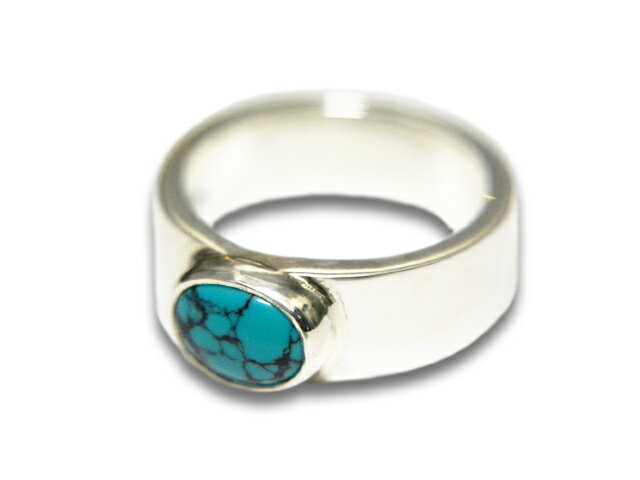 「Flat Hammered 8mm Plane Ring with Turquoise/ターコイズ付き平打8mmプレーンリング」(R-081)(ネイティブ/インディアン/ジュエリー/アメカジ/ハーレー/アクセサリー/プレゼント/WOLF PACK/ウルフパック)