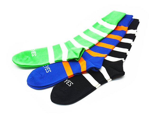 ギフト対応【Crazy Border Sox】 商品詳細 【POP EYES/ポップアイズ】の「Crazy Border Sox/クレイジーボーダーソックス」になります。 オリジナルボーダーファブリックを使用したクルーソックスです。 「グリーン」、「ブルー」、「ブラック」の3色セットとなります。 【3足セット】 【「グリーン」、「ブルー」、「ブラック」の3色セットとなります。】 【品番：Crazy Border Sox】 【カラー：グリーン・ブルー・ブラック(3色セット)】 【素材：コットン80%・ポリエステル19%・ポリウレタン1%】 【サイズ：フリーサイズ】