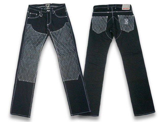 「SS Pants Type6 Straight Cut”Leather Double Knee Stretch Denim”/SSパンツタイプ6ストレートカット”レザーダブルニーストレッチデニム”」(BK×WH)(CALIFORNIA LINE/カリフォルニアライン/WOLF PACK)