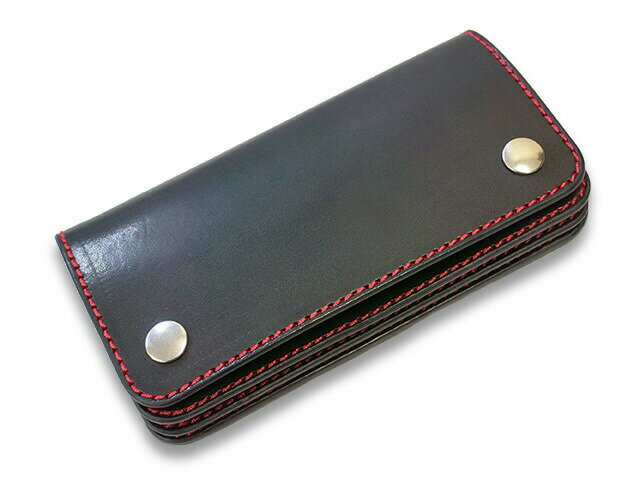 【TISS CUSTOM LEATHERS/ティスカスタムレザーズ】「Plain Wallet/プレーンウォレット」(BK×BK×RD/A-1)(ハーレー/バイカー/アメカジ/レザークラフト/ホットロッド/プレゼント/財布/WOLF PACK/ウルフパック)