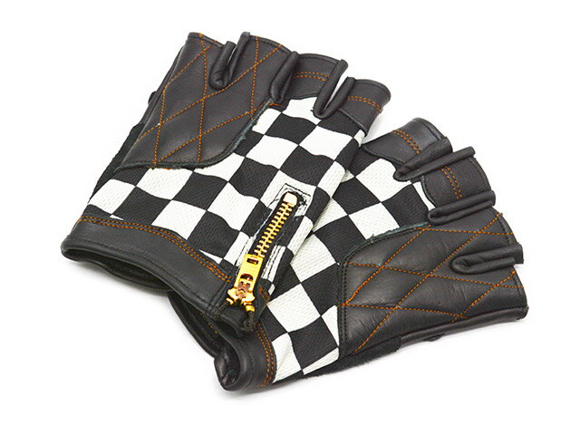 【Vin Age/ヴィン エイジ】2024SS「Checker Fingerless Glove/チェッカーフィンガーレスグローブ」(VG15S)(ハーレー/ハーレーダビッドソン/バイク/バイカー/ホットロッド/手袋/プレゼント/ホイールズアパレル/WOLF PACK/ウルフパック)