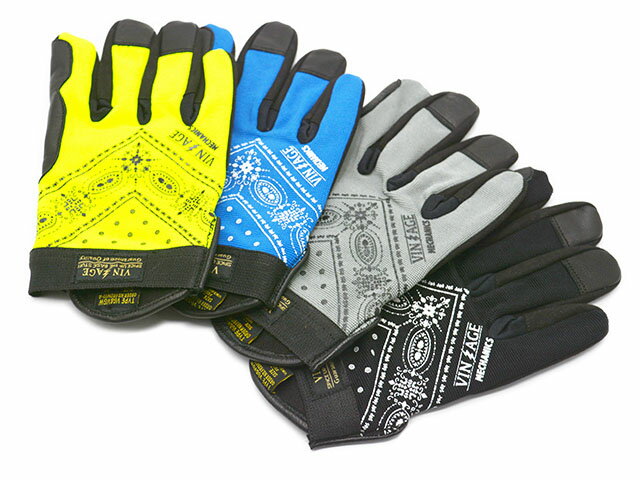 全4色【Vin&Age/ヴィン&エイジ】2024SS「Fast Color Pattern Mechanic Glove/ファストカラーパターンメカニックグローブ」(VMG1)(ハーレー/ハーレーダビッドソン/バイク/バイカー/ホットロッド/手袋/プレゼント/ホイールズアパレル/WOLF PACK/ウルフパック)