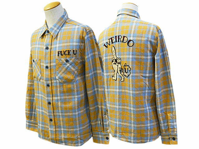 【WEIRDO/ウィアード】2024SS「L/S Check Shirts”FUCK U”/ロングスリーブチェックシャツ”ファックU”」(WRD-24-SS-13)(GANGSTERVILLE/ギャングスタービル/GLAD HAND/グラッドハンド/アメカジ/ホイールズアパレル/バイカー/ホットロッド/WOLF PACK/ウルフパック)