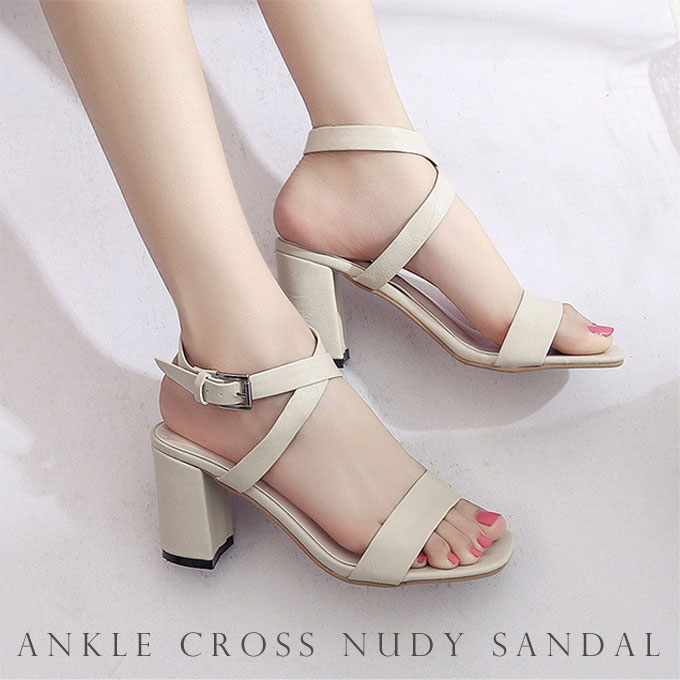 サンダル レディース 夏 ヒール ストラップ おしゃれ ヌーディサンダル 小さいサイズ 歩きやすい 疲れない アンクルストラップ クロスストラップ チャンキーヒール 安定感 パンプス きれいめ 通勤 シンプル [sd-043]