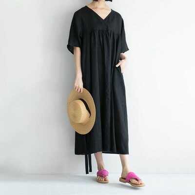 fog linen work フォグリネンワーク HARUKA DRESS BLACK ハルカ　ワンピース　ブラック LWA743-17