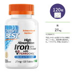 ドクターズベスト 鉄 27mg フェロケル配合 120粒 タブレット Doctor's Best High Absorption Iron with Ferrochel 120 Tablets サプリメント 高吸収 健康 健康サポート フラフラ クラクラ