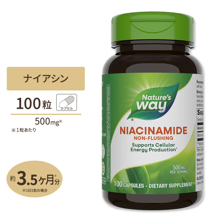 ネイチャーズウェイ ナイアシンアミド(ビタミンB-3) 500mg 100粒 カプセル《約3か月分》Nature's Way Niacinamide 500mg 100cap フラッ..