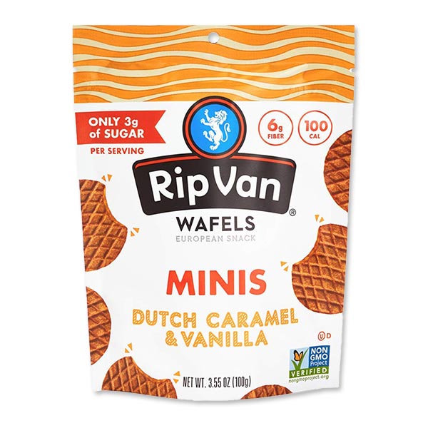 ローシュガーワッフルクッキー ミニサイズパウチ ダッチキャラメル&バニラ 100g(3.55oz)Rip Van Wafels(リップバンワッフルズ)