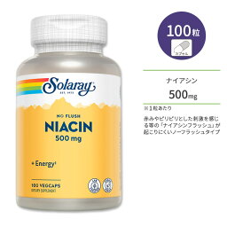 ソラレー ノーフラッシュ ナイアシン 500mg ベジタブルカプセル 100粒 Solaray Niacin, No Flush 500mg ビタミンB3