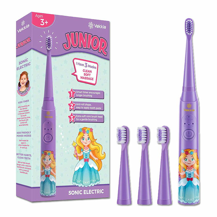 ヴェッキア 電動歯ブラシ 子供用 ソフト タイマー付 充電式 3歳以上 Vekkia Princess Kids Electric Toothbrush