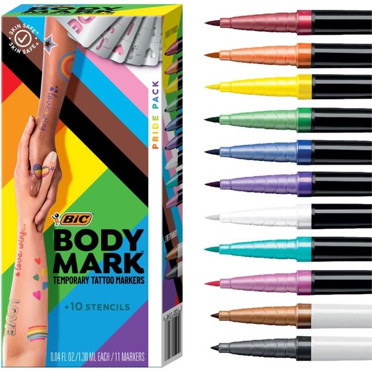 ビック ボディマーク 肌用タトゥーマーカー プライドパック 11色セット BIC BodyMark Temporary Tattoo Markers for Skin, Pride Pack, Flexible Brush Tip, 11-Count 【お取り寄せ商品】【合わせて買いたい】