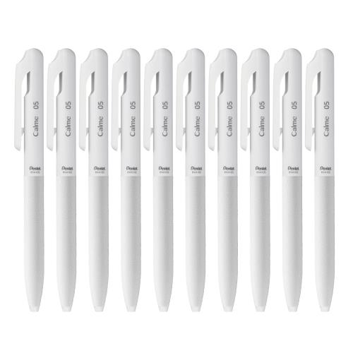 ぺんてる 油性 ボールペン Calme 0.5mm グレイッシュ ホワイト 黒インキ 10本 BXA105W-A