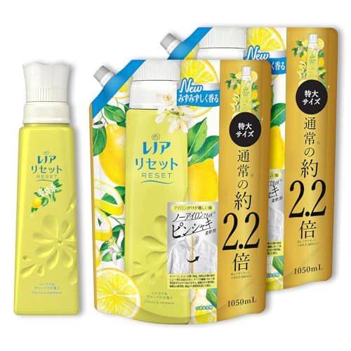 レノア リセット 柔軟剤 シトラス&ヴァーベナ 本体 570mL+詰め替え 1,050mL×2袋 【まとめ買い】 レノア リセット 柔軟剤 シトラス&ヴァーベナ 本体 570mL+詰め替え 1,050mL×2袋 【まとめ買い】