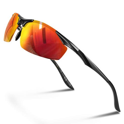 [Glazata] 偏光スポーツサングラス 偏光グラス ・超軽量メタル UV400 紫外線カット ドライブ/野球/自転車/夜釣り／ランニング／ゴルフ／運転 「レッドレンズ」