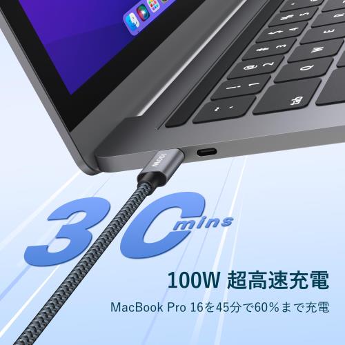 RAMPOW USB C ケーブル PD3.0対応 100W/5A 超高速充電 USB-C & USB-C データ転送 断線防止 高耐久ナイロン タイプc ケーブル iPhone 16/16e/iPhone 15 充電ケーブル MacbookPro/iPad Pro&Air/GalaxyなどType C機種対応 1m 黒