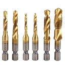 Bestgleタップドリルセット六角軸木工ドリルセット6本組ドリルタップ 鉄工用ドリルセット 面取りタップ 穴あけ ねじ切り タップ スパイラル チタンコーティ...