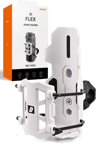 ワンタッチでペットボトルをセット可能なバイク用ドリンクホルダー 強力なバネの力でペットボルトをホールド。600mlまで対応 ペットボトルをワンアクションでセットでき、グローブをつけたままカンタン脱着 ドリンクホルダー本体が360°回転し、ボトル位置は自由自在に固定可能 取り付けにはΦ22.5/25.4のハンドルバーやパイプエンジンガードに対応