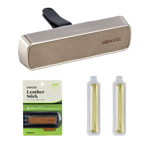 【ブルズワン BULLSONE】車用 芳香剤 フレグランス グラッセ レザースティック [香り] ガーデニア(本体ブラウン) BU27 [45日×3回分] 詰め替え付 最大135日持続 エアコン取付 クリップタイプ レザー調 カーケア カー用品 セイワ(SEIWA)【Grasse Leather Stick-Gardenia】