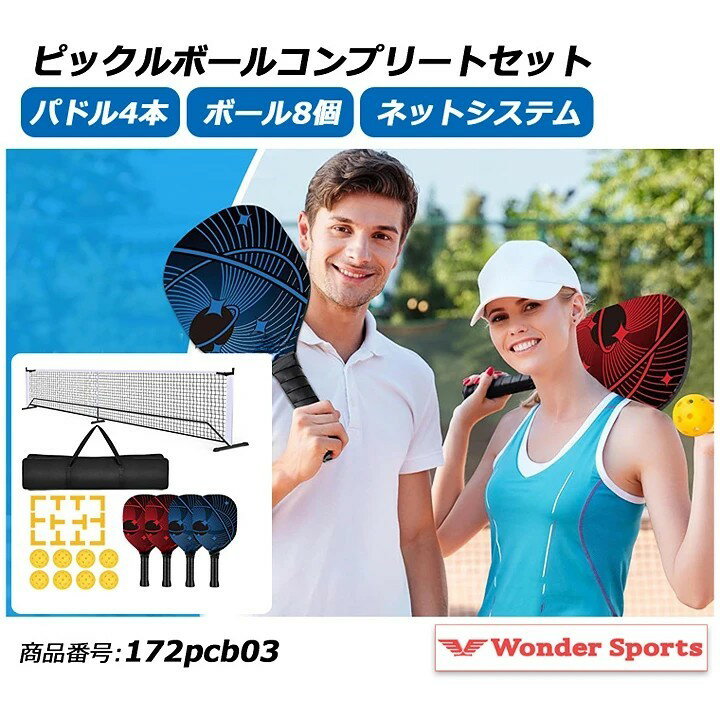 ピックルボールネットセット ポータブルネットシステム 公式サイズ パドル4本 ピックルボール8個付き キャリングバッグ 172pcb03
