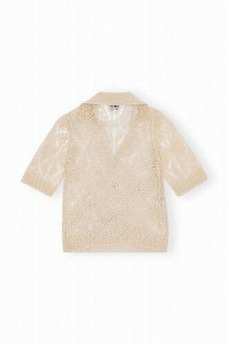 GANNI ガニーEGRET COTTON LACE POLO SWEATER