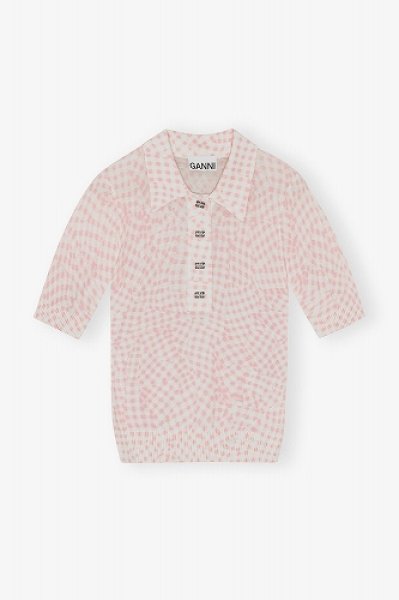 【正規取扱店販売品】GANNI ガニー Black Sheer Cotton Printed Polo Shirt