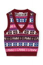 GANNI Kj[ PINK LOGO WOOL MIX VEST sN S E[ ~bNX xXg