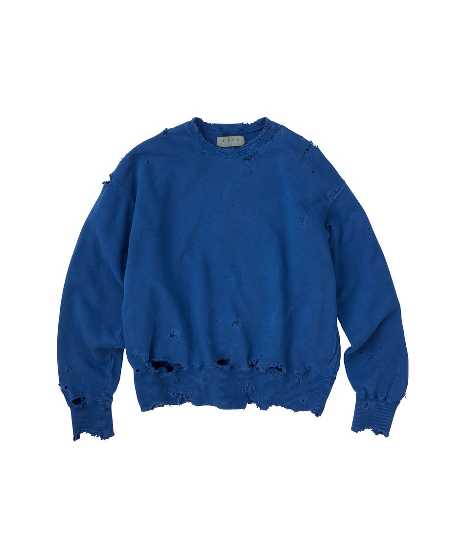 【正規取扱店販売品】KURO MORE DAMAGE WASHED CREW NECK SWEAT