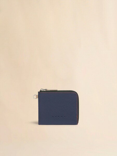 樂天商城 - 【正規取扱店販売品】MARNI ブルー レザー製ラウンドファスナーウォレット、コントラストステッチ入り