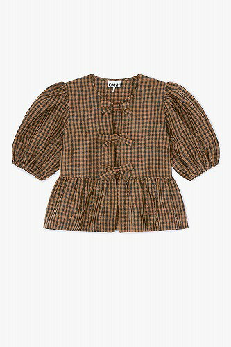 樂天商城 - 【正規取扱店販売品】【GANNI ガニー】Crinkle check blouse