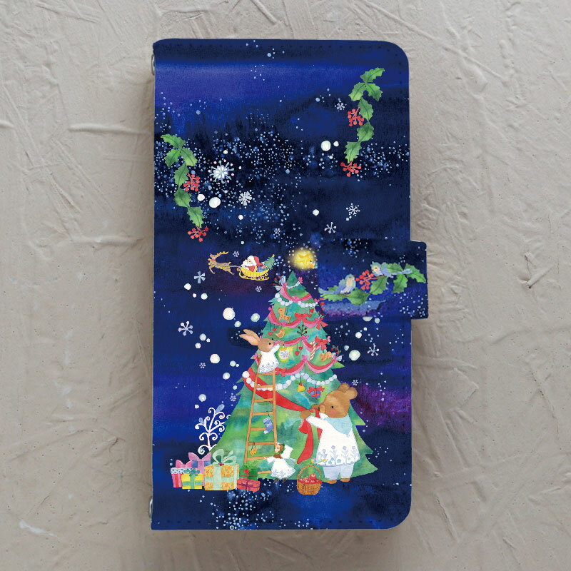 sumacco Rokoクリスマスツリーと雪　大人可愛い おしゃれ　スマホケース　全機種対応　iPhone se 11 12 pro max xperia galaxy aquos　携帯ケース　スマホカバー　母の日 父の日 誕生日 プレゼント ペア ギフト