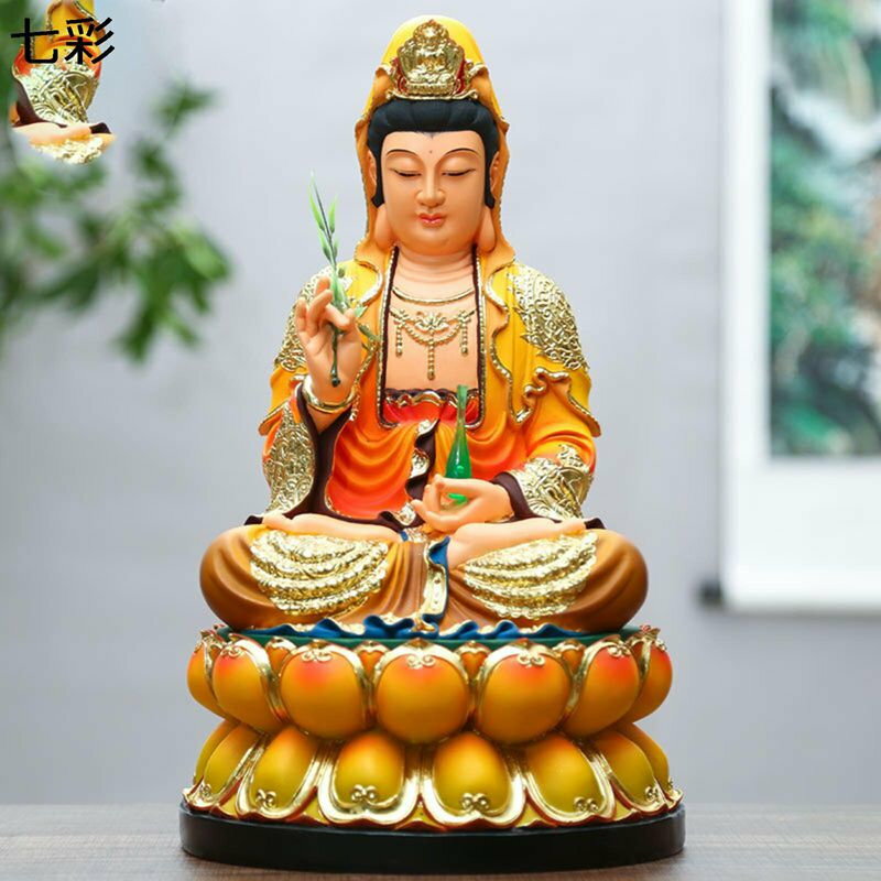 観音菩薩 観音様の仏像 南海観音像 金童玉女 置物 樹脂製 インテリア 風水グッズ 彫刻装飾 仏壇仏像 観..