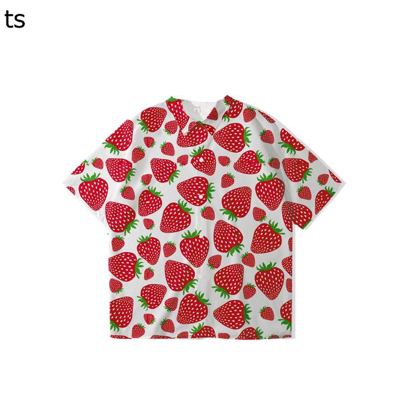 アロハシャツ いちご柄 半袖シャツ メンズ 肌着 オープンカラー 軽量 耐久性 ビッグサイズ ゆったり レトロ ストリート系 ALOHA リゾート 旅行 バカンス 涼しい 通気速乾 オラオラ系