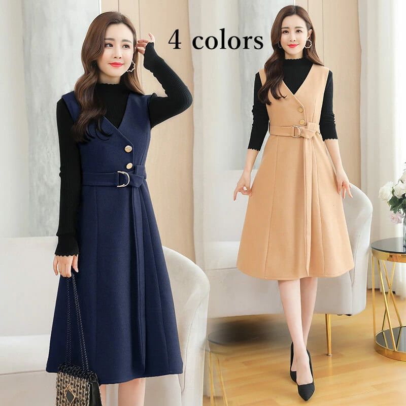 セットアップ ワンピース スーツ 秋冬 レディース ロングワンピース ロング ニット サロペットスカート 膝丈 きれいめ Aライン フレア 大人 上品 長袖 大...