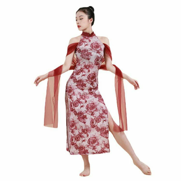 レディース ショール M 中華ダンス チャイナドレス 衣装 ワインレッド 中華舞台衣裳 L XL 大きい薔薇花..